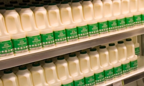 Milk on supermarket shelves