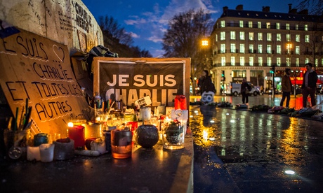 gathering in front of charlie hebdo and republic square. Paris. 2015/01/12