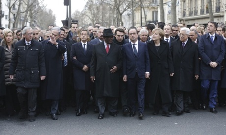 European Commission President European Commission President Jean-Claude Juncker, Israeli Prime Minister Benjamin Netanyahu, former French President Nicolas Sarkozy, Malian President Ibrahim Boubacar Keita, French President Francois Hollande, German Chancellor Angela Merkel, EU president, Donald Tusk, Palestinian Authority President Mahmoud Abbas and Italian Prime Minister Matteo Renzi march