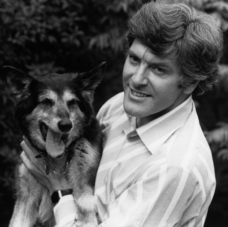 Blue Peter dog Petra, pictured with former host Peter Purves.