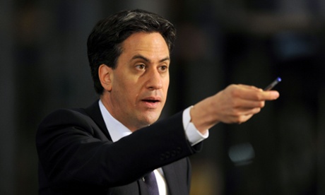Labour leader Ed Miliband answers questions from workers during his visit to the B&Q Distribution Centre in Worksop, Nottinghamshire.