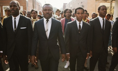 Colman Domingo as Ralph Abernathy, David Oyelowo as Dr. Martin Luther King, Jr., Andre Holland as Andrew Young, and Stephan James as John Lewis in a scene from the Selma