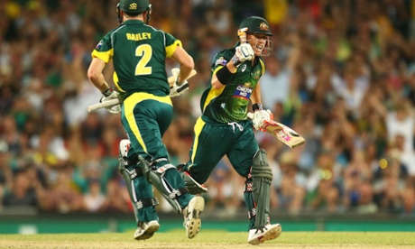 David Warner celebrates his century and the Aussies are in control.