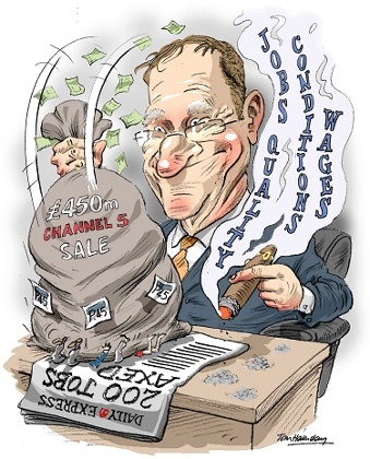 Richard Desmond cartoon by Tom Halliday for the NUJ