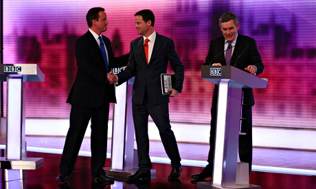 Leaders of the big three parties meet for one of the 2010 election debates.