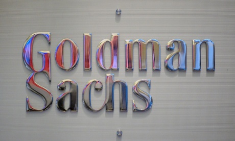 A sign at the Goldman Sachs booth on the floor of the New York Stock Exchange.