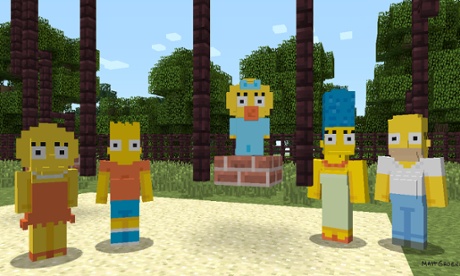 The Simpsons in blocky Minecraft form.