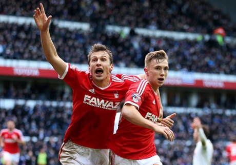 Forest's Ben Osborn celebrates with Robert Tesche after scoring the winner, his first goal for the club.