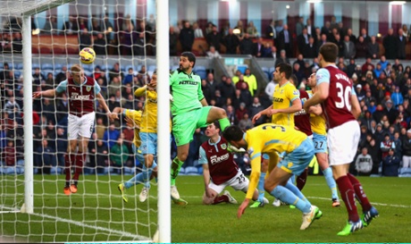 Ben Mee gets in front of Ledley and heads in the opening goal against Palace.