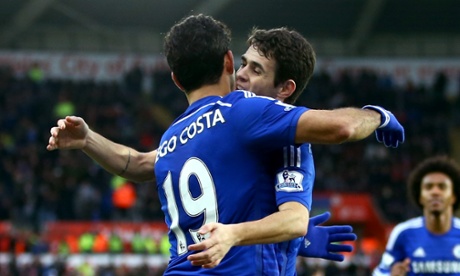Two goals each for Oscar and Costa at the Liberty Stadium.