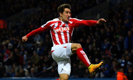 Bojan Krkic of Stoke City celebrates after firing in the opening goal.