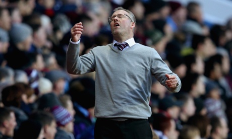 Paul Lambert looks frustrated at Villa Park, his team are now two down.