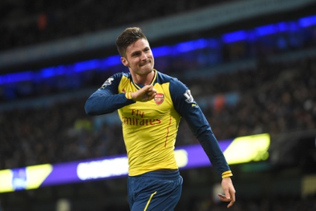 Olivier Giroud celebrates scoring his sides second.