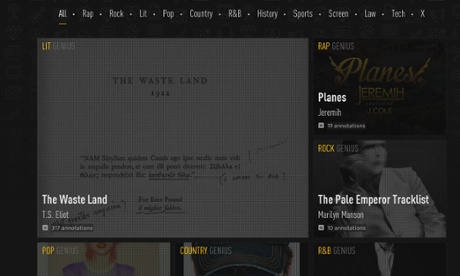 Genius was originally a site for annotating hip-hop tracks, but has diversified.