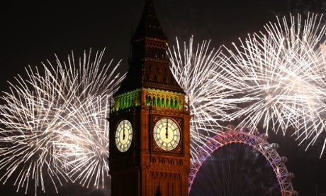 Fireworks light up the London skyline and Big Ben just after midnight on January 1, 2015 in London.