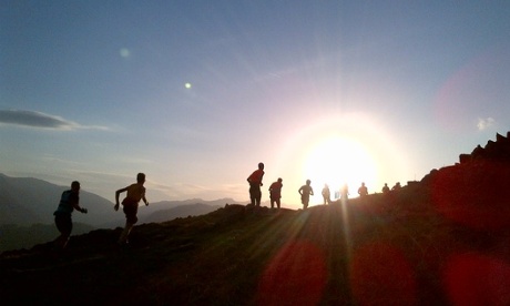 runners heading into the sunset
