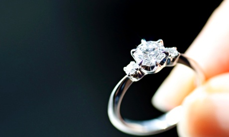 An engagement ring is displayed at a jewellery store  