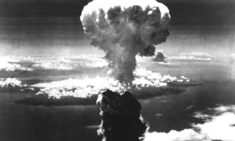 A mushroom cloud rises over Nagasaki after an atomic bomb was dropped in 1945