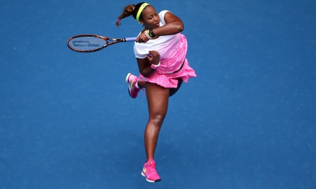 Taylor Townsend unleashes another big forehand against Caroline Wozniacki Photo: Michael Dodge/Getty Images)