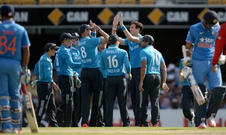 England’s Steven Finn celebrates after dismissing India’s Axar Patel.