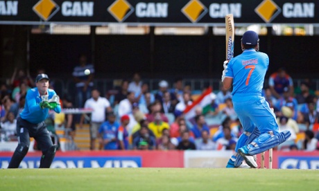 The grateful hands of England's wicket-keeper Jos Buttler prepares to catch out India's captain Mahendra Singh Dhoni
