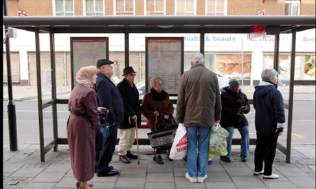 Londoners at a bus stop in Bermondsey