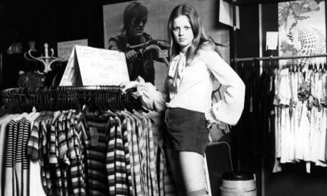 A teenager wearing hot pants and striped knee length socks, January 1972.  