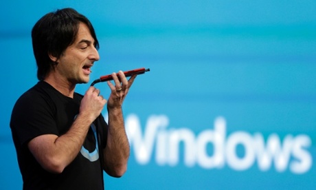 Microsoft corporate vice president Joe Belfiore, of the Operating Systems Group, demonstrates the new Cortana personal assistant during the keynote address of the Build Conference Wednesday, April 2, 2014, in San Francisco.