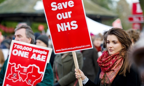 Demonstrators in London protest in 2013 against the proposed closure of the Accident and Emergency (A&E) and maternity units at Lewisham hospital.
