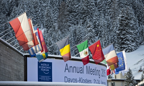 Flags outside the World Economic Forum at Davos