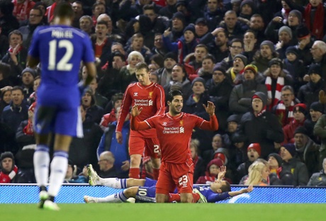 Emre Can fouls Chelsea’s Eden Hazard and concedes the penalty.