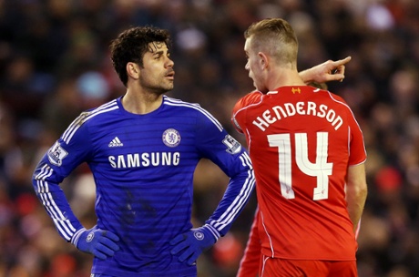 Diego Costa Jordan Henderson discuss the weather.