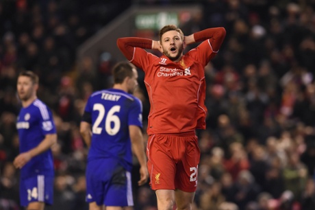 Adam Lallana reacts after his shot is saved.