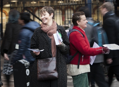 Caroline Lucas leafleting in her Brighton constituency .