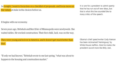 A snippet of the 2015 State of the Union address as annotated by Dan Roberts.