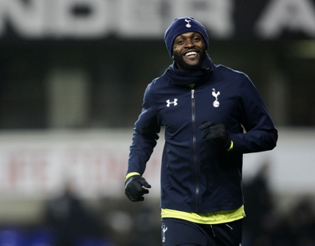 Emmanuel Adebayor, all smiles during the warm up.