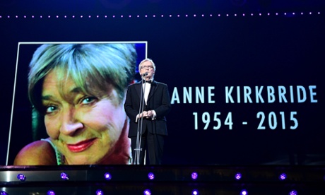 William Roache pays tribute to Anne Kirkbride on stage during the 2015 National Television Awards at the O2 Arena, London
