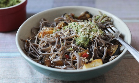 Noodles with coconut and coriander pesto