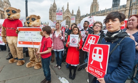 Protests against HS2 in Westminster last year. 