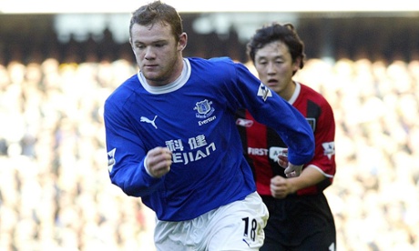 Wayne Rooney in Everton's Kejian sponsored kit.