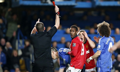 Phil Dowd in Chelsea v Manchester United Barclays Premier League match