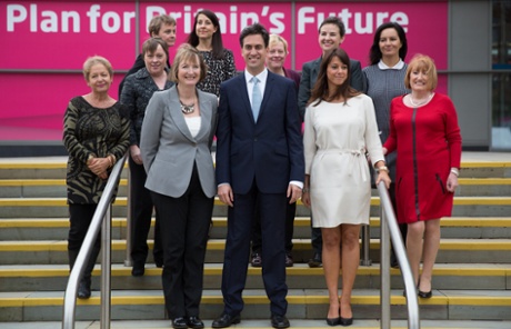 De Piero (front, in white) with Labour leader Ed Miliband and other female shadow cabinet members at the party's 2014 conference in Manchester.