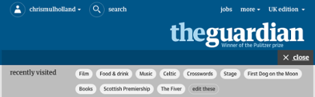 Recently visited links on theguardian.com