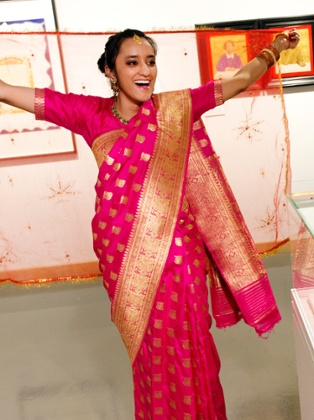 Tahnia Ahmed models her mother's wedding sari.  