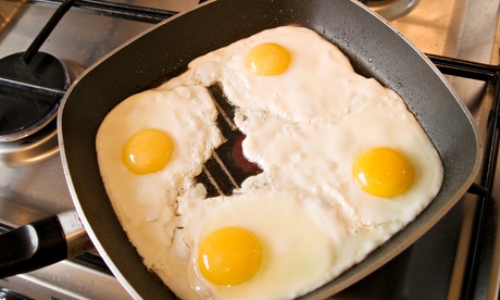 A pan of fried eggs.