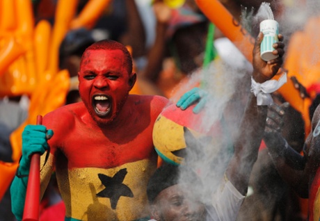 Ghanaian fans celebrate in Mongomo.