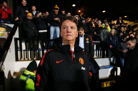Louis Van Gaal walks into the Abbey Stadium. Before the game he said: “We have to play our own game and then we shall survive”.