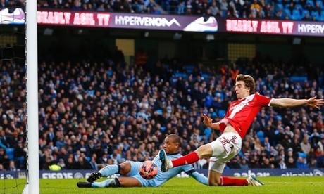 Middlesbrough's Patrick Bamford bundles the ball home to give the visitors the lead.  Is a cup upset on the cards?