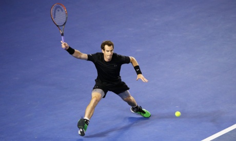 Andy Murray returns against Grigor Dimitrov n the fourth round.