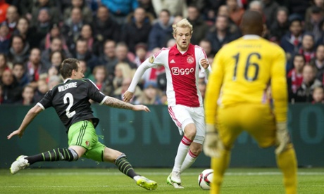 Ajax's Nicolai Boilesen  in action with Feyenoord's Luke Wilkshire during the Dutch Eredivisie match.